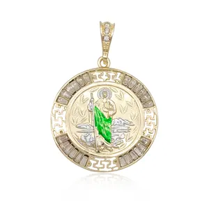 Prix bas vente en gros, 14K, or laminé couches glacées Cz saint jude charms San Judas Tadeo pendentif bijoux pour hommes