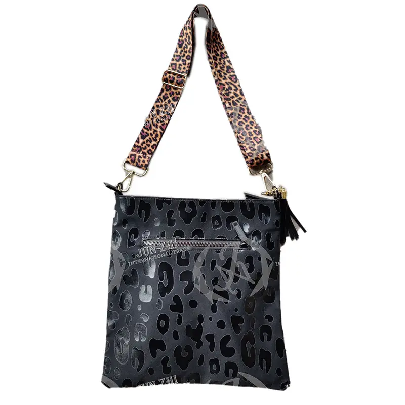2022 Ladies Black Strip Leopard Fringe Bag Vintage Purse With Zipper Women Crossbody Purse
