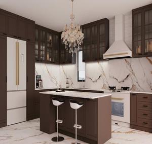 BAILOM Mobili da Cucina Modulari Personalizzabili Eleganti Marrone Scuro con Ante in Vetro, Cucina con Isola in Marmo Stile Shaker su Misura - Product Image 1