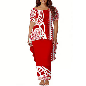 Платье для выпускного вечера в стиле русалки для полных женщин, самуанское платье пулетаси, индивидуальный пошив, фиджийское полинезийское платье с короткими рукавами-фонариками, облегающее платье, 2 предмета - Product Image 3