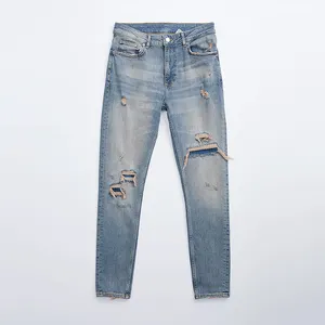OEM men blue faded black ripped zip up skinny denim jeans