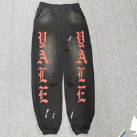 Pantalon de survêtement pour homme en coton épais, imprimé sur mesure, délavé à l'acide, effet vieilli, avec cordon élastique, grandes tailles