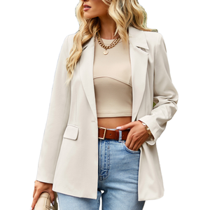 2026 <b>Women's</b> Fashionable Organic Cotton Knitted Solid Anti-Wrinkle Office Blazer <b>Jackets</b> Long Sleeve Casual Coat Button for - Product Image 1