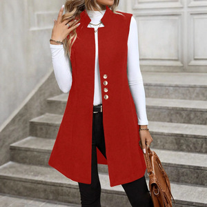 Chaqueta sin Mangas Elegante con Cuello Mao y Bordado a Mano de Lana, Moda Otoño Invierno 2025 Europea Americana para Mujer - Product Image 3