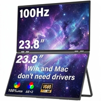 Moniteur portable double 1080p 23,8 pouces FHD 100Hz, écran pliable, extension d'écran pour ordinateur portable, bureau professionnel, finition mate
