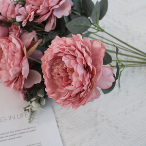 Fleurs Artificielles 11 Têtes, <span class=keywords><strong>Bouquet</strong></span> <span class=keywords><strong>de</strong></span> Pivoines Effet <span class=keywords><strong>Peinture</strong></span> à l'Huile, <span class=keywords><strong>Pivoine</strong></span> à Mille Feuilles, Vente en Gros pour l'Exportation YHMD-259, Décoration d'Intérieur - Product Image 4