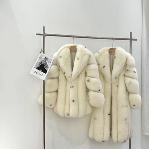 RX Furs Custom Color Long Style Fashion Overcoat Lapel Jacket <strong>Full</strong> <strong>Length</strong> Pelt Retro Dots Real Fur <strong>Coat</strong> With Big Collar - Product Image 2