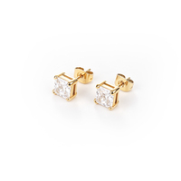 Boucles d'oreilles carrées en acier inoxydable plaqué or sur mesure, serties de zirconiums cubiques taille princesse, pour femmes, bijoux personnalisés pour marques