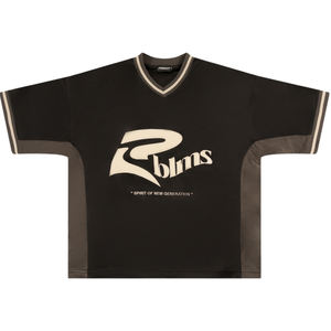 Personalizado de alta calidad 100% algodón chenilla bordado logotipo ropa de calle de gran tamaño de manga corta cuello redondo empalme camisetas de los hombres - Product Image 1