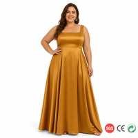 Robe longue sur mesure grande taille pour femme en satin ambre baltique, col carré, du 44 au 58, OEM