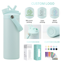 Bouteille d'eau isotherme personnalisable avec logo, en acier inoxydable à double paroi, sans BPA, 530 ml, avec couvercle 2-en-1 (paille et ouverture large) pour le bureau