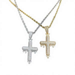 Collier pendentif croix unisexe en laiton plaqué or et argent, serti de zircone cubique naturelle, chaîne torsadée, tendance religieuse de avril - Product Image 3