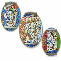 Nampan Sajian Keramik Oval 3D Embossed 27.5x19cm Grosir, Motif Gecko Spanyol, Alas Gabus, Gagang Stainless Steel, OEM