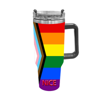 Gobelet isotherme personnalisé en acier inoxydable de 40 oz, motif arc-en-ciel polysexuel gay, tasse portable pour les voyages urbains, le camping en parc et les barbecues