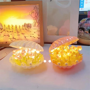 Día de San Valentín DIY hecho a mano Concha tulipán lámpara de mesa de <span class=keywords><strong>cristal</strong></span> personalización bola de <span class=keywords><strong>cristal</strong></span> flor Concha tulipanes LED luz de noche - Product Image 2