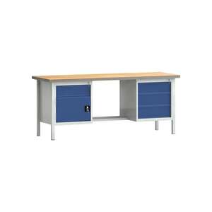 KLW LUTZ Workbench PW 700 W2000xD700xH840mm haya multiplex gris claro, RAL 7035 Azul genciana, RAL 5010 4 dibujo., 1 puerta - Product Image 1