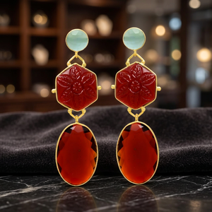 Nouvelle Arrivée Boucles d'Oreilles Pendantes en Alliage Métallique Précieux Plaqué Or avec Pierre Précieuse Hydro Grenat, Faites à la Main, Style Ethnique, pour Fiançailles et Fêtes, Vente en Gros - Product Image 2
