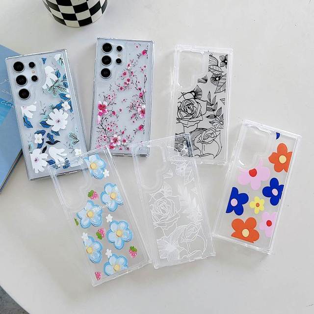 TPU Transparent Flower Shockproof Embossed Luxury Design Mobile Case for S26/S26 Plus/S26 Ultra A57 5G A37 5G High