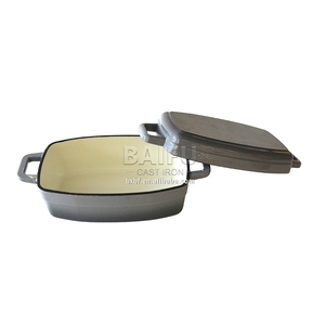 2 in 1 <strong>Enamel</strong> Rectangular Cast Iron Roaster With Skillet Lid Baking <strong>Pan</strong> 10 Inch Multi Baker Casserole <strong>Dish</strong> Lasagna <strong>Pan</strong> Loaf <strong>Pan</strong> - Product Image 3