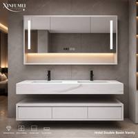Meuble-lavabo de salle de bain XINFUMEI avec plan de travail en pierre frittée, double vasque, armoire miroir sans poignée, 150 cm, vente en gros OEM