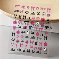 Autocollants pour ongles Halloween rose, motif sang coulant, toile d'araignée et citrouille, autocollants adhésifs pour ongles, design mignon et effrayant, fournitures de nail art pour DIY