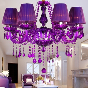 <span class=keywords><strong>Lampe</strong></span> <span class=keywords><strong>suspendue</strong></span> en cristal violet de style européen pour salon et restaurant, lumière LED, hauteur réglable, télécommande, taille moyenne - Product Image 4
