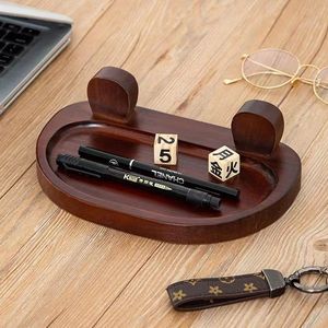 Solid Wood Storage Tray Oval Shape With Partitions <b>Desktop</b> Organizer For Pens And Keys - Product Image 1
