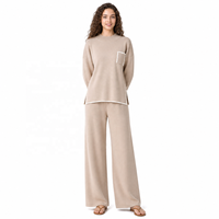 Ensemble deux pièces pull en maille brodé à poches et pantalon large pour femme – Vêtements automne-hiver en gros