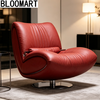 Fauteuil pivotant moderne en cuir véritable et tissu de lin, canapé individuel avec coussin lombaire en duvet, base rotative en acier inoxydable
