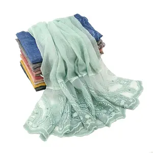 Foulard en dentelle personnalisé, Hijab léger pour femmes, châle en coton doux, enveloppe de cils floraux, foulard en dentelle pour fille marocaine