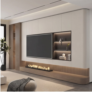 Console multimédia minimaliste en chêne massif avec cheminée intégrée <span class=keywords><strong>pour</strong></span> salon familial - Product Image 1