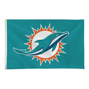 Banderas de fútbol americano personalizadas, Impresión de poliéster, 3x5 pies, NFL, Miami dolphin