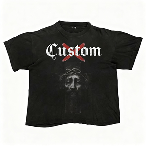 T-shirt graphique hip-hop pour homme de haute qualité avec logo personnalisé, en coton lourd noir, respirant, tricoté, effet délavé - Product Image 2