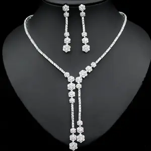 Mode Simple mariée ensembles de bijoux style coréen pleine perceuse blanc Zircon cristal bambou joint collier boucles d'oreilles pour les femmes