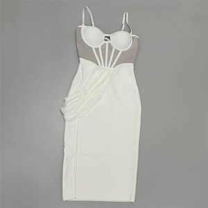 Verano sin mangas Color a juego Split Halter Hollow Out Backless Party Crop Sexy Midi Dress para mujer - Product Image 4