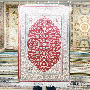 2x3ft 페르시아 양탄자 손 매듭 터키 골동품 카슈미르 동부 오부손 수제 실크 카펫