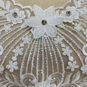 Blanc tridimensionnel perlé paillettes dentelle fleur autocollants haut de gamme bricolage costume <span class=keywords><strong>décolleté</strong></span> robe <span class=keywords><strong>voile</strong></span> décoration accessoires - Product Image 4