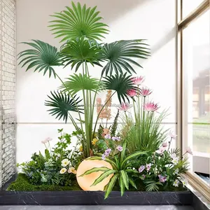 Декор для помещений, имитация джунглей, Слам, зеленая монстра, бонсай, пластиковое декоративное растение в горшках, искусственное пальмовое дерево ареки