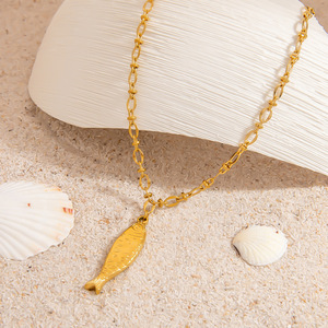 Collier pendentif poisson en acier inoxydable unisexe, chaîne de clavicule, thème océan, design animal du zodiaque XL31664 - Product Image 1