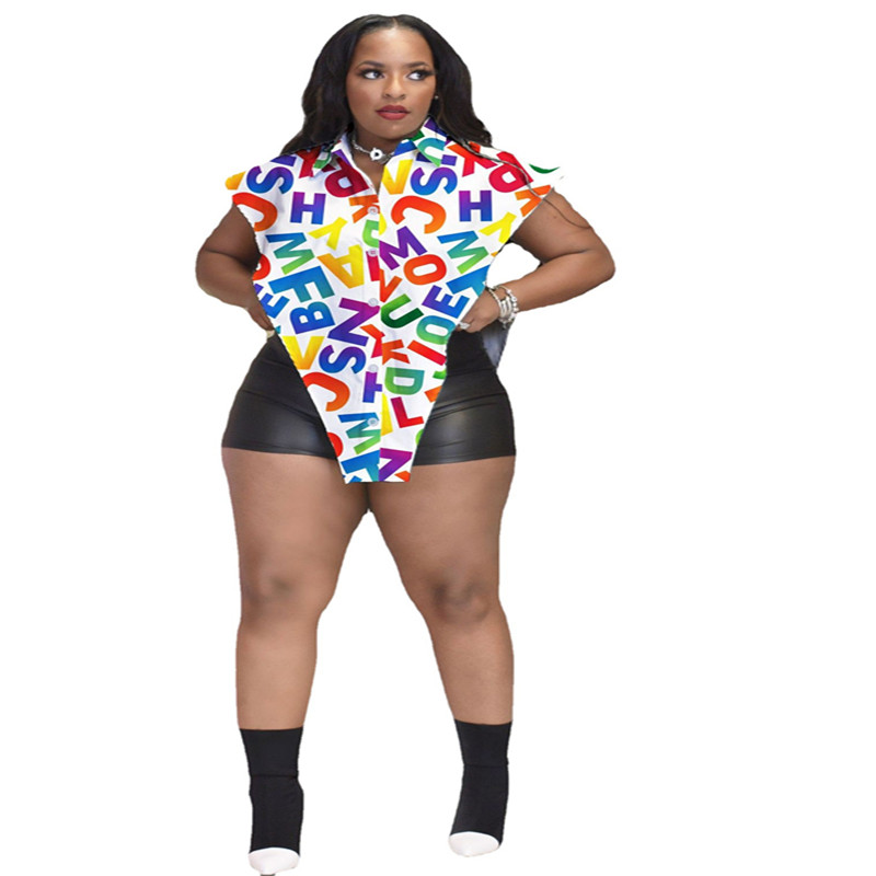 2021 New Fashion Letter Printing Lapel Trendy Personality Irregular Women's Summer Women Shirt Top Clothes Elegant Lady Vest