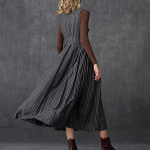 Personalizzato doppio petto <span class=keywords><strong>grigio</strong></span> Vintage principessa elegante 100% cotone naturale organico abiti Casual Plus Size abiti da donna - Product Image 3