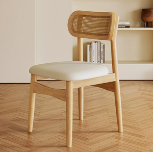 Sedia in Legno Massello Stile Nordico con Schienale Intrecciato in Rattan, Design Retrò, Moderna e Semplice per Hotel, Sala da Pranzo e Cucina - Product Image 6