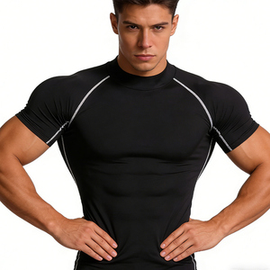 Camiseta Deportiva Ajustada para Hombre, Transpirable, de Secado Rápido, con Cuello Alto y Mangas Cortas, Ideal para Entrenamiento - Product Image 3