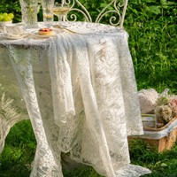 Nappe ronde vintage en polyester brodée de fleurs pour tables à café et à dîner, style dentelle française