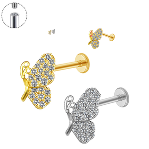 Bijoux corporels Getta en Titane ASTM-F136 et Zircon, motif papillon, Labret G23, anneaux et clous de nez, pour cartilage d'oreille, cadeau de fiançailles - Product Image 1