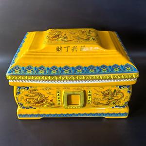 Seramik Altın Kaplama Tabut Şeklinde Evcil Hayvan Bebekleri İçin Kemik Saklama Kutusu, Çevre Dostu Özelleştirilebilir Büyük Boy Cenaze Urnesi Çin Sarı Mavi - Product Image 3