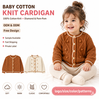 Suéter de Punto para Bebé al por Mayor, Diseño de Diamantes con Pompones, 100% Algodón, Conjuntos Clásicos para Niños, Personalizado