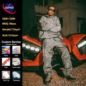 QZFSO Custom Reflective Piping Windbreaker Set Oversized <b>Retro</b> Sportswear Streetwear Nylon Two Piece Set Techwear <b>Tracksuit</b> - Product Image 1
