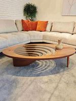Table basse moderne pour petit appartement, en bois massif original, luxe léger, haut de gamme, forme ovale créative, pour salon et salle à manger