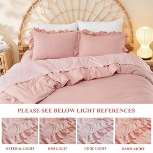 Kích thước đầy đủ Comforter bộ, 3 pcs Blush Hồng Ruffle dễ thương bộ đồ giường <span class=keywords><strong>comforters</strong></span> & Bộ, trọng lượng nhẹ Fluffy sợi nhỏ - Product Image 5